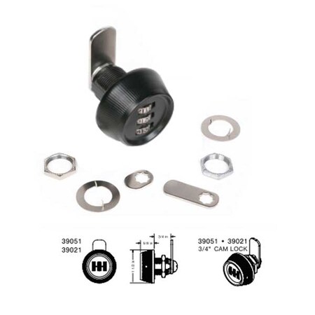 Ccl CCL: 390XX Series 3-Dial Combination Cam Lock - 10051-Black-bagged CCL-39021